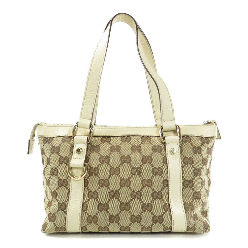 Gucci Ivory White canvas D leather GG Tote beige Ring Abbey